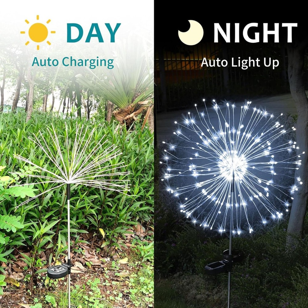 JJGoo Solar Firework Lights, 2 Pack 120 LEDs 2 Lighting 2 Pack, Cool White