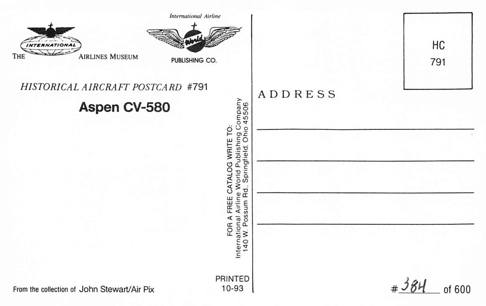 Airline Postcards ASPEN Airlines CV-580