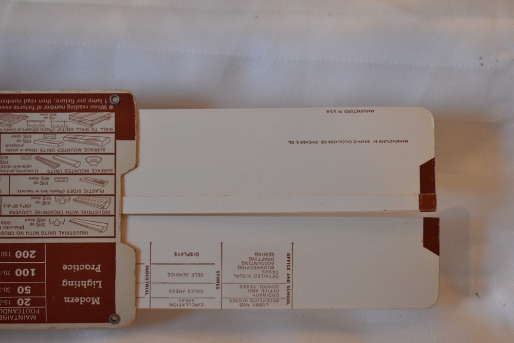 Vtg General Electric Fluorescent Lighting Estimator Selector Slide Rule Chart