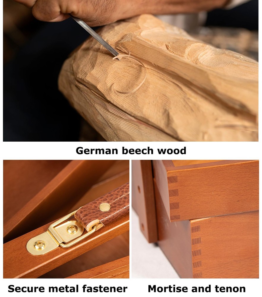 Multi-Function Art Tool Box, Portable Foldable Beech Wood Artist Supply Stora...
