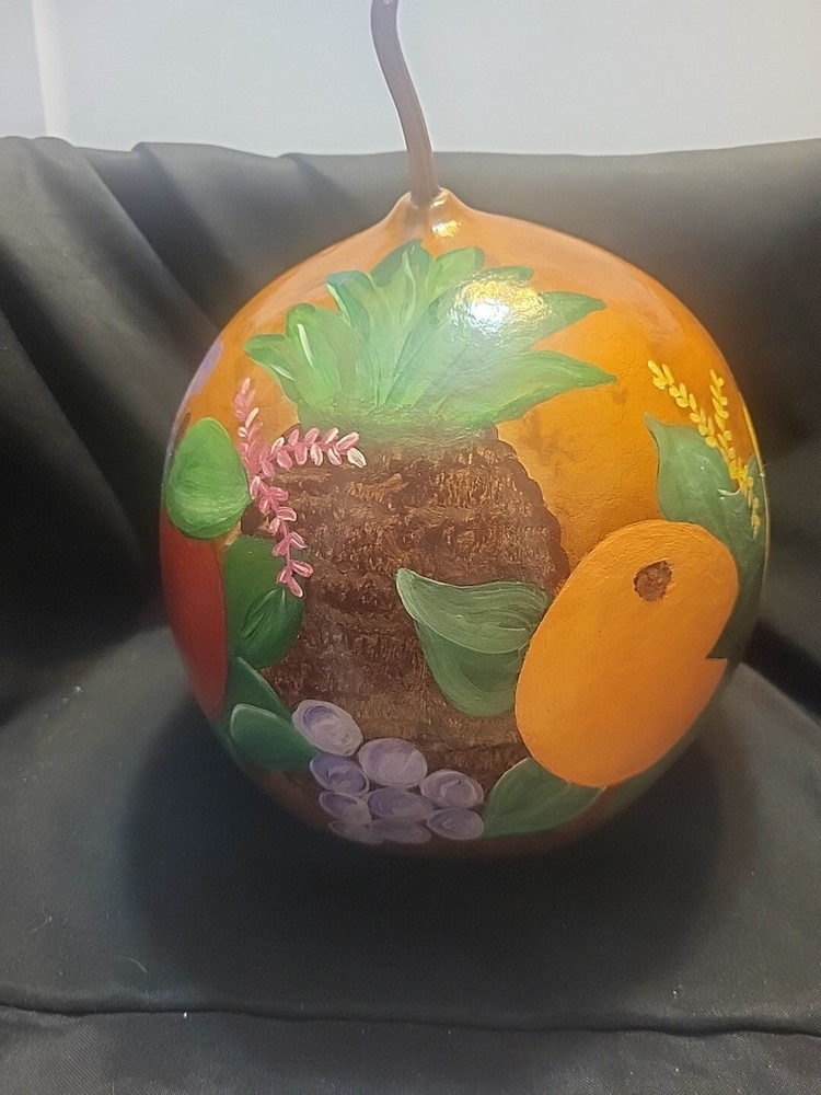 Large Gourd Painted With Fruit