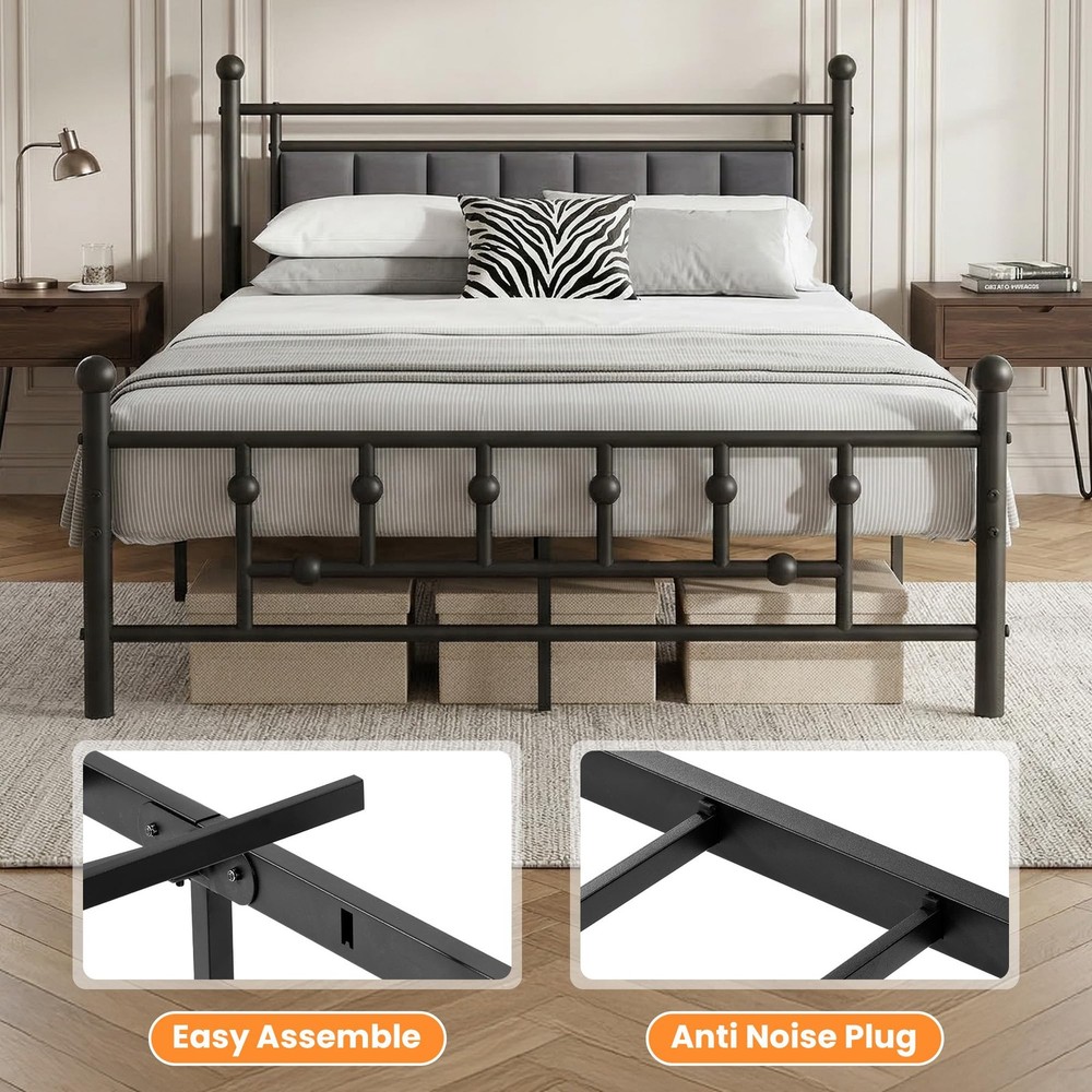 Full Bed Frame with Headboard, Velvet Upholstered Platform Bed Frame Full Siz...
