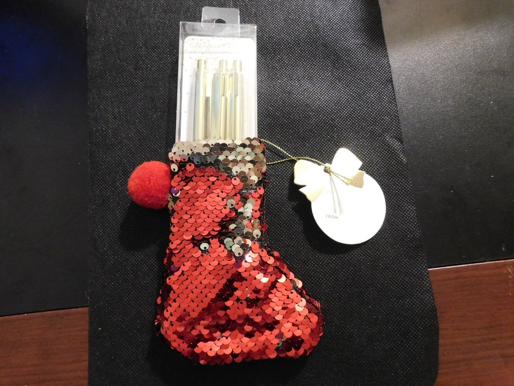 SHEFFIELD HOME SEQUIN STOCKING WITH 3 PENS! a52DCX