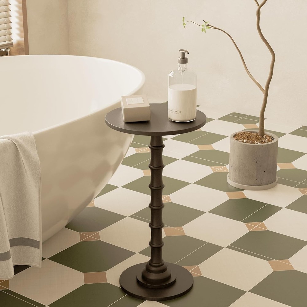 Round Side Table Modern Drink Table Small Spaces Small End Table W/ Solid Wood