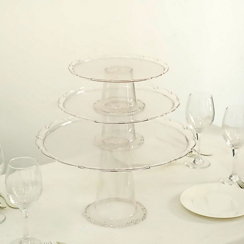 3 CLEAR Plastic Stackable Pedestals Round CUPCAKE Display STANDS Set Party Event