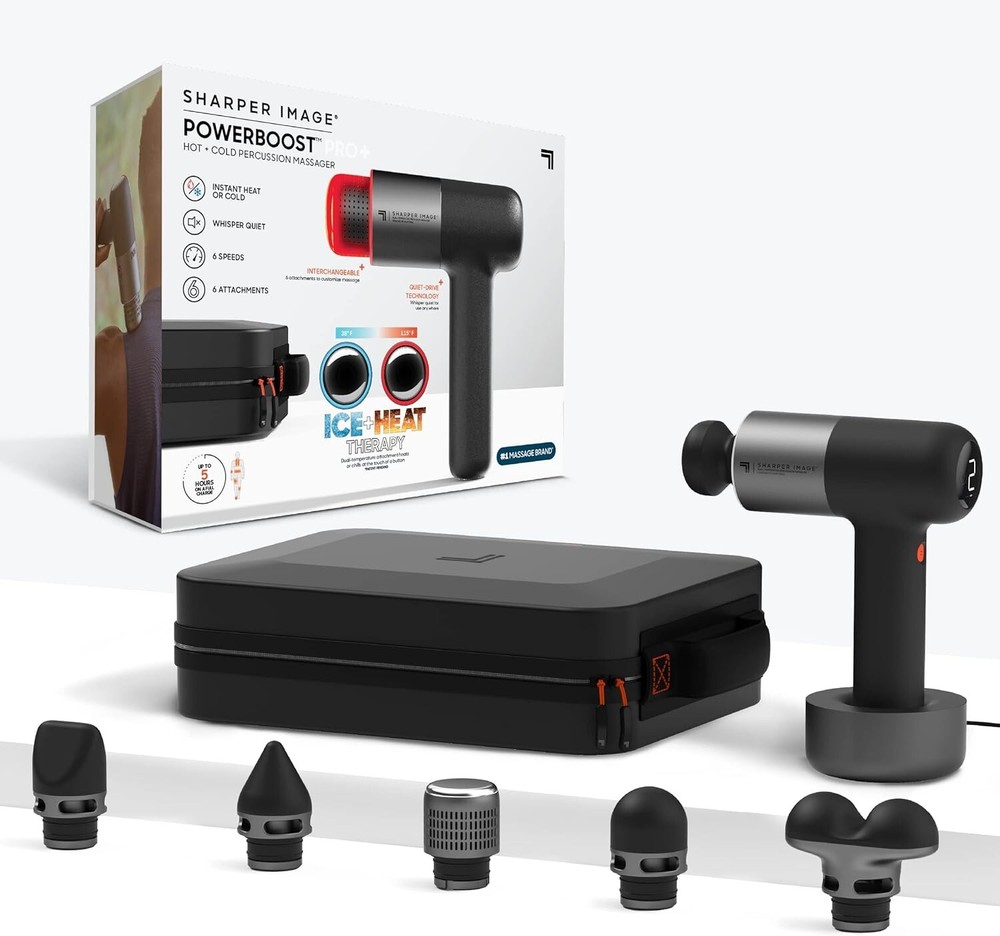 Pro+ Hot & Cold Deep Tissue Massage Gun - 6 Speeds, 6 Attachments, 5 Hour Batt