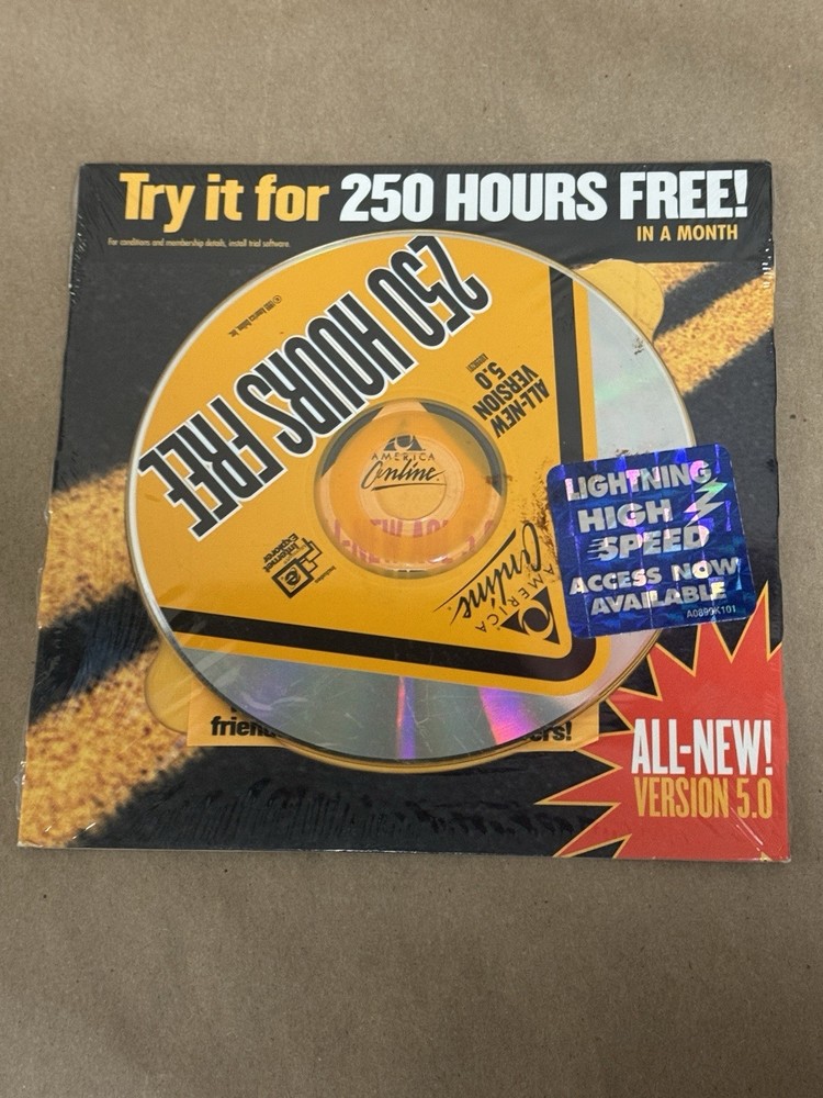 Vintage AOL Version 250 Hours Free For Windows or Mac Version 5.0