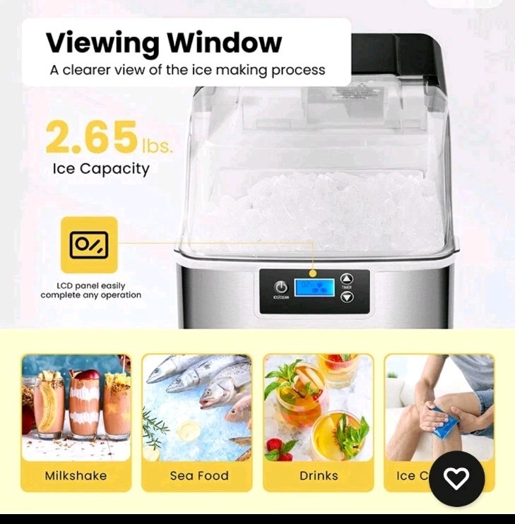 44lbs/Day Electric Chewable Nugget Ice Cube Maker Machine Self-Clean Function