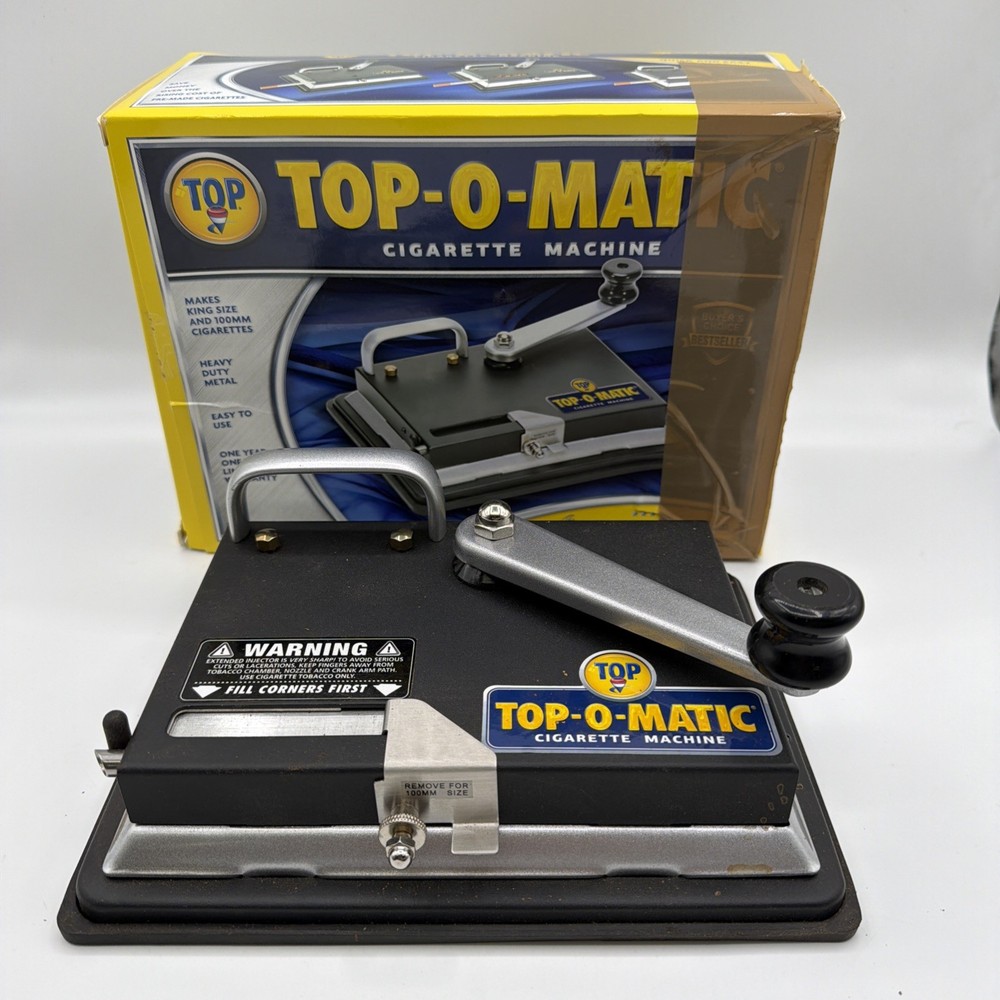 TOP-O-MATIC CIGARETTE MACHINE Clean Barely Used Cigarette Rolling Machine W/Box.