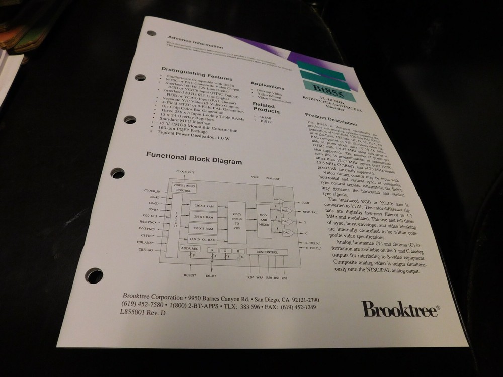 Electronics Specification Guide Brooktree BT855 Encoder