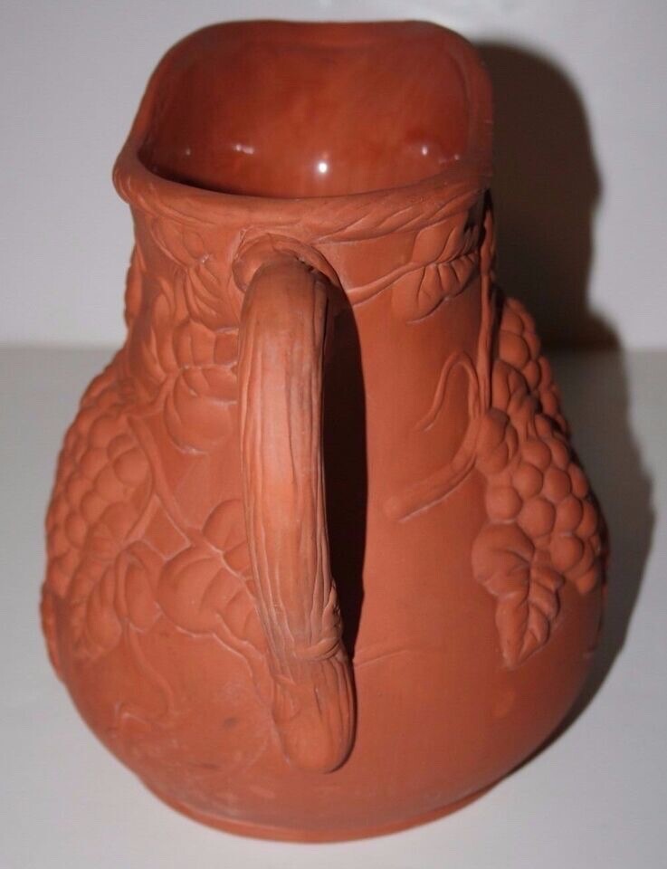 Ceramic Red Clay Colored Grape Vine Design 8 inch Pitcher