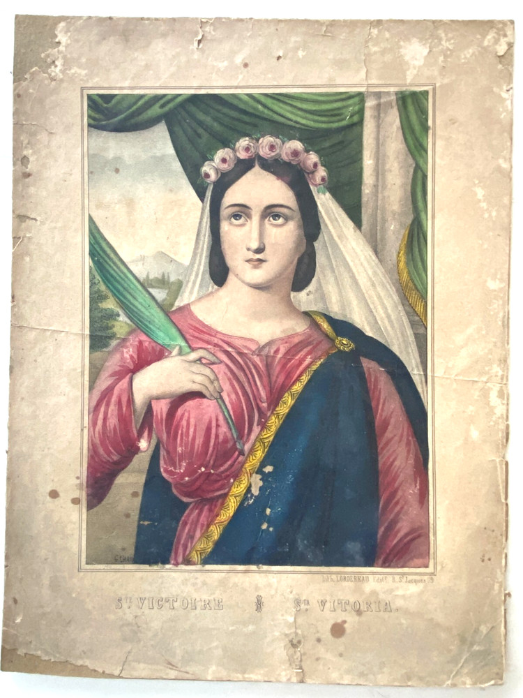 Large Religious Image Sainte Victoire Colorized 19th Century