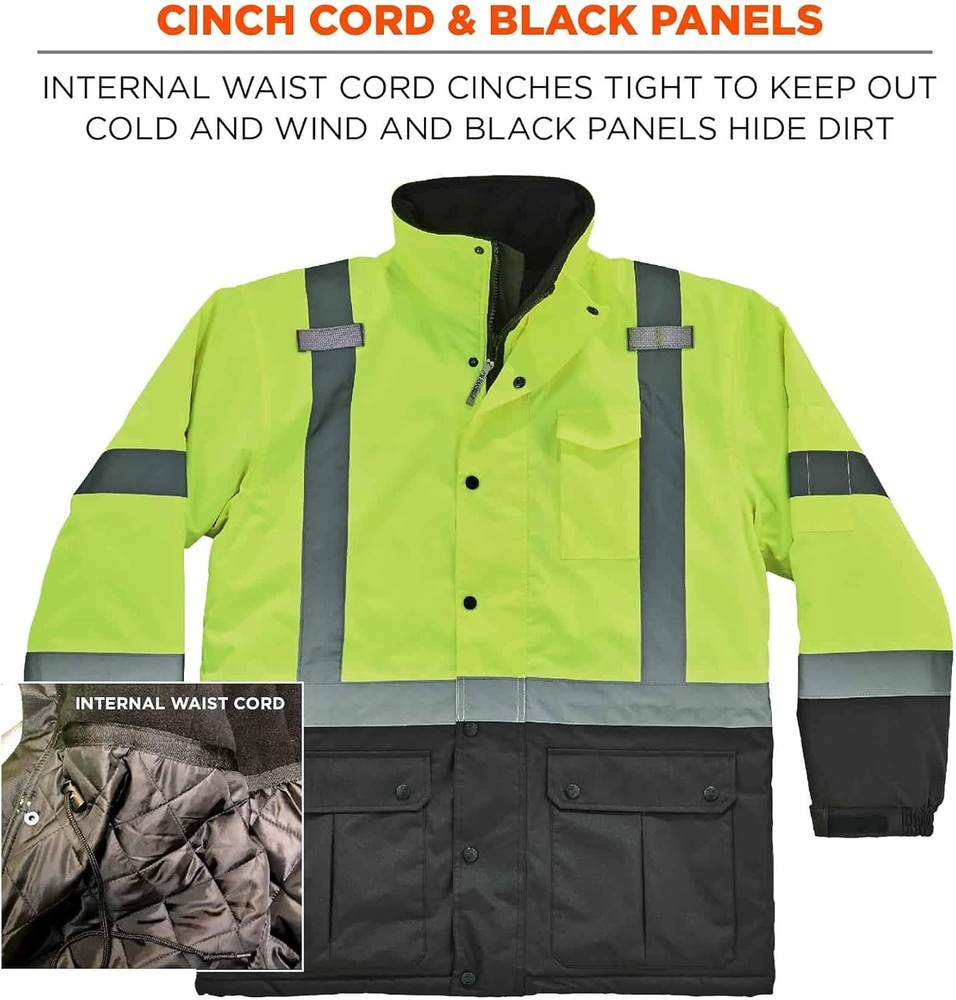 Lime Reflective Winter Safety Parka - ANSI Class 3 Insulated Jacket, Size Large