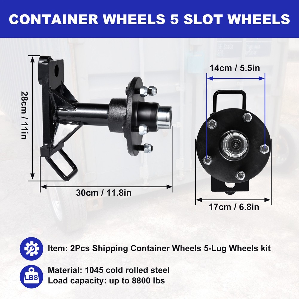 2 Pack Shipping Container Wheels 5.5-Lug Wheels Kit, Shipping Container Accessor