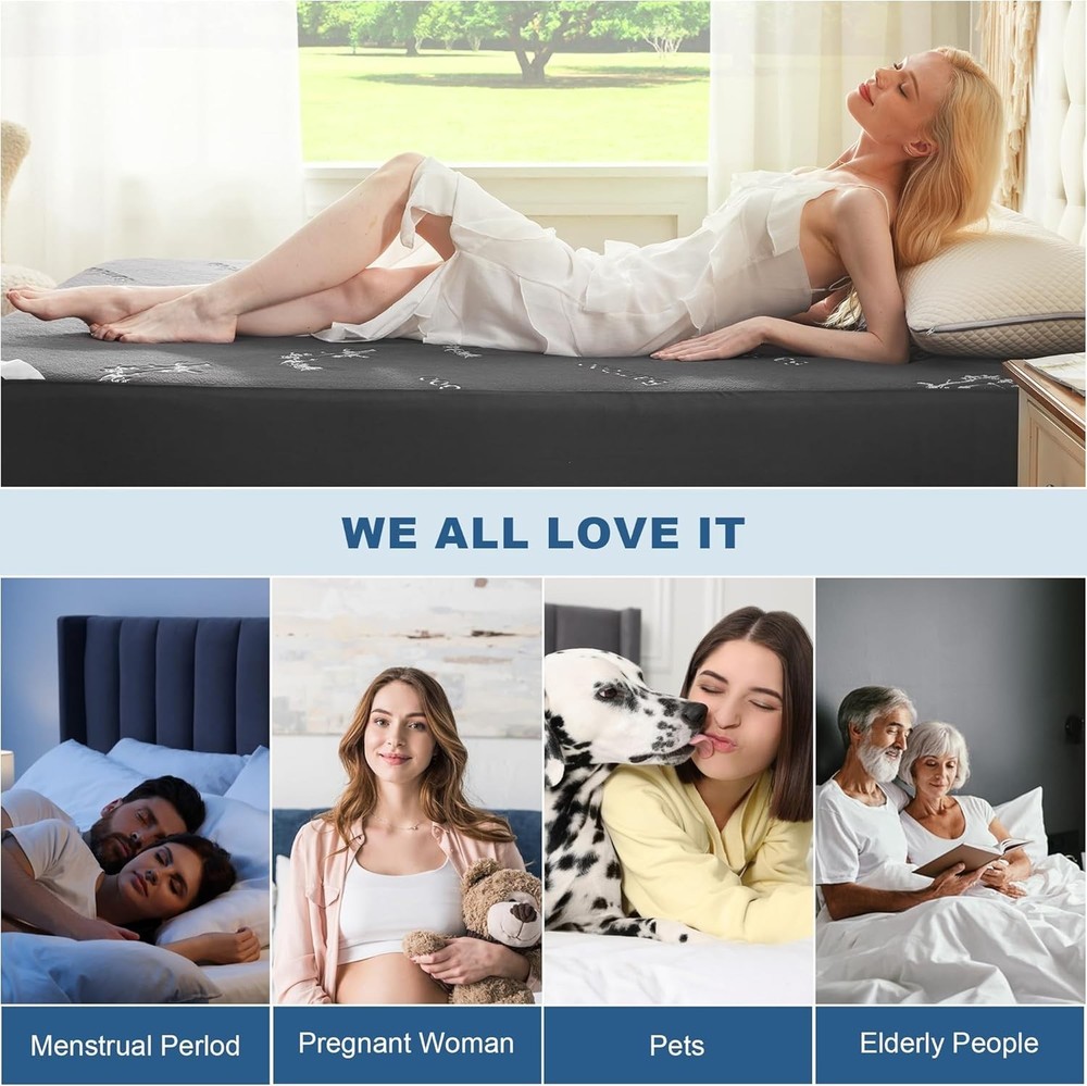 Queen Size Waterproof Mattress Protector Viscose Derived from Bamboo, Soft Ma...