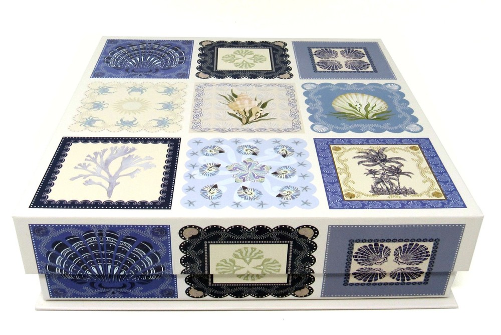 Punch Studio Keepsake Flip Top Nesting Box Blue Seashells 28258 Medium