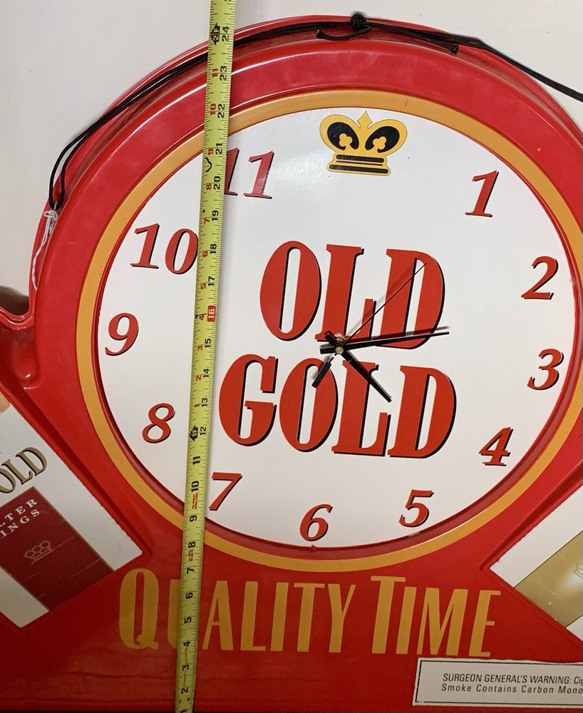Old Gold Cigarette Clock QUALITY TIME -2 Sided Store Display Plastic Battery Op.