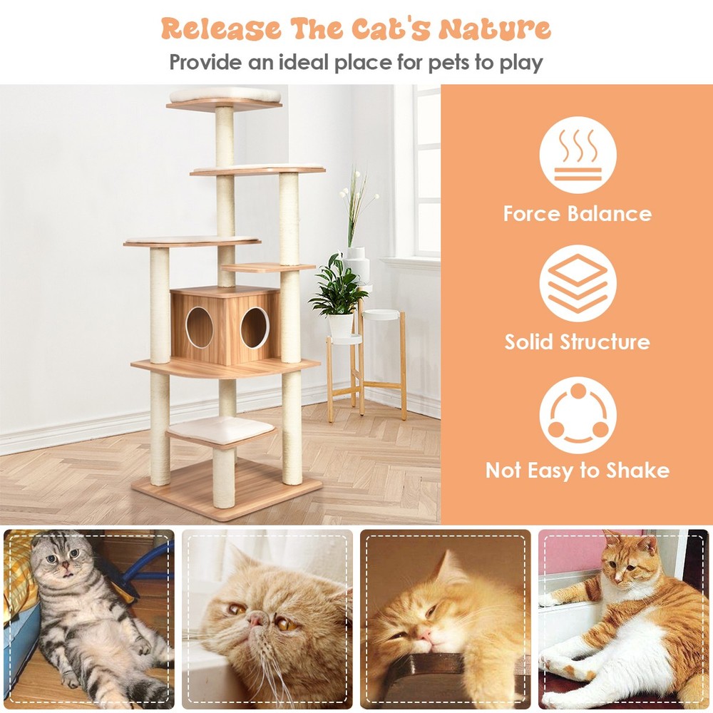 69" Modern Cat Tree Multi-layer Kitten Activity Tower w/ Removable Soft Mat