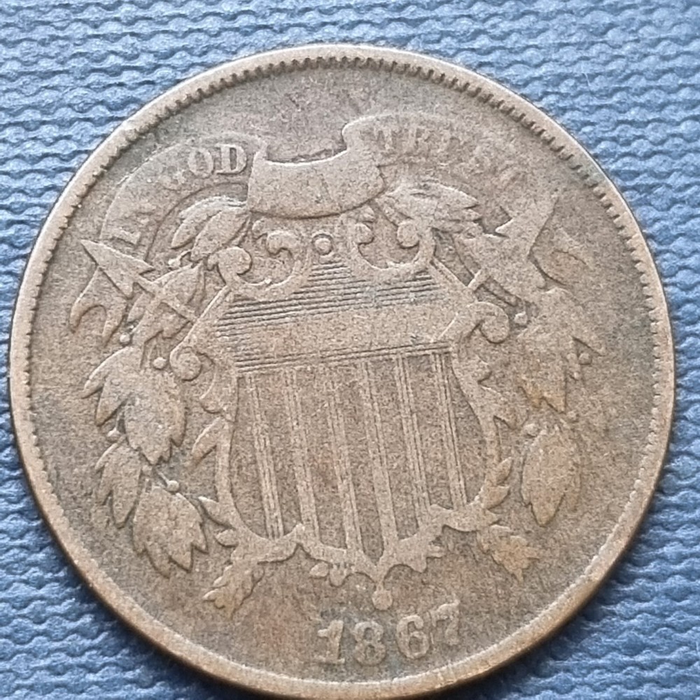 1867 Two Cent 2c Copper Type Coin Better Grade #89712