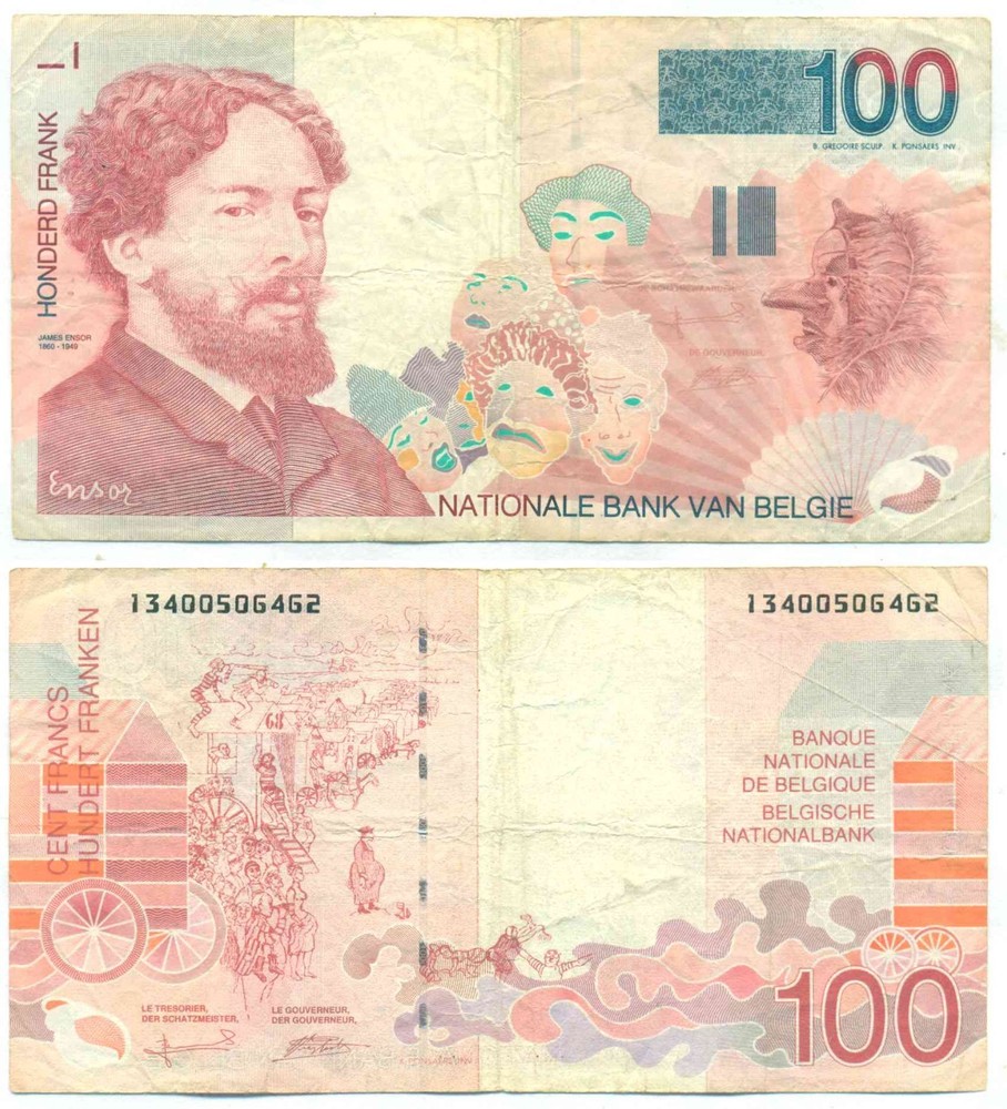 BELGIUM NOTE 100 FRANCS (1995-2000) P 147 VF
