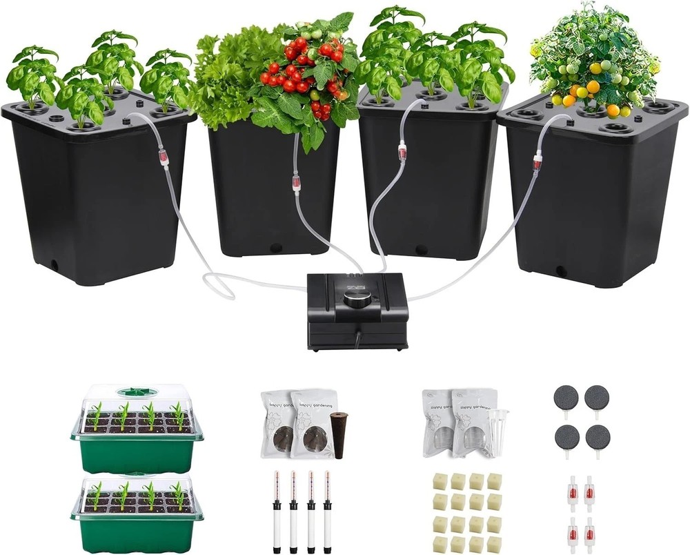 Efficient Hydroponic Bucket System - 4 Buckets with Germination Tray Included