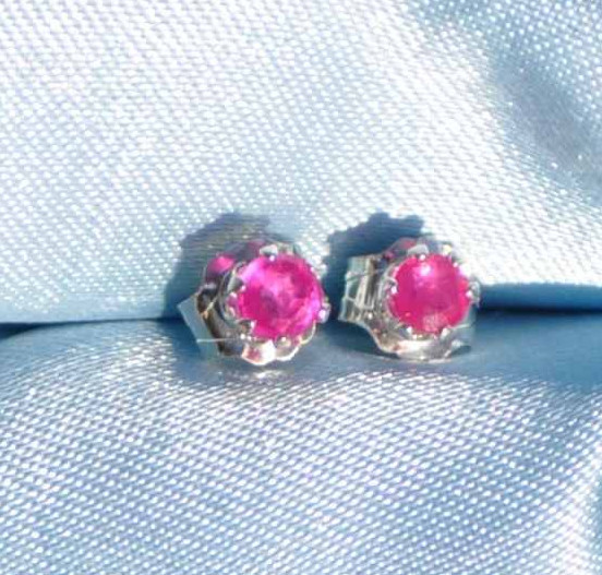 PETITE ROUND 3MM RUBY STERLING SILVER STUDS-- .20CTW