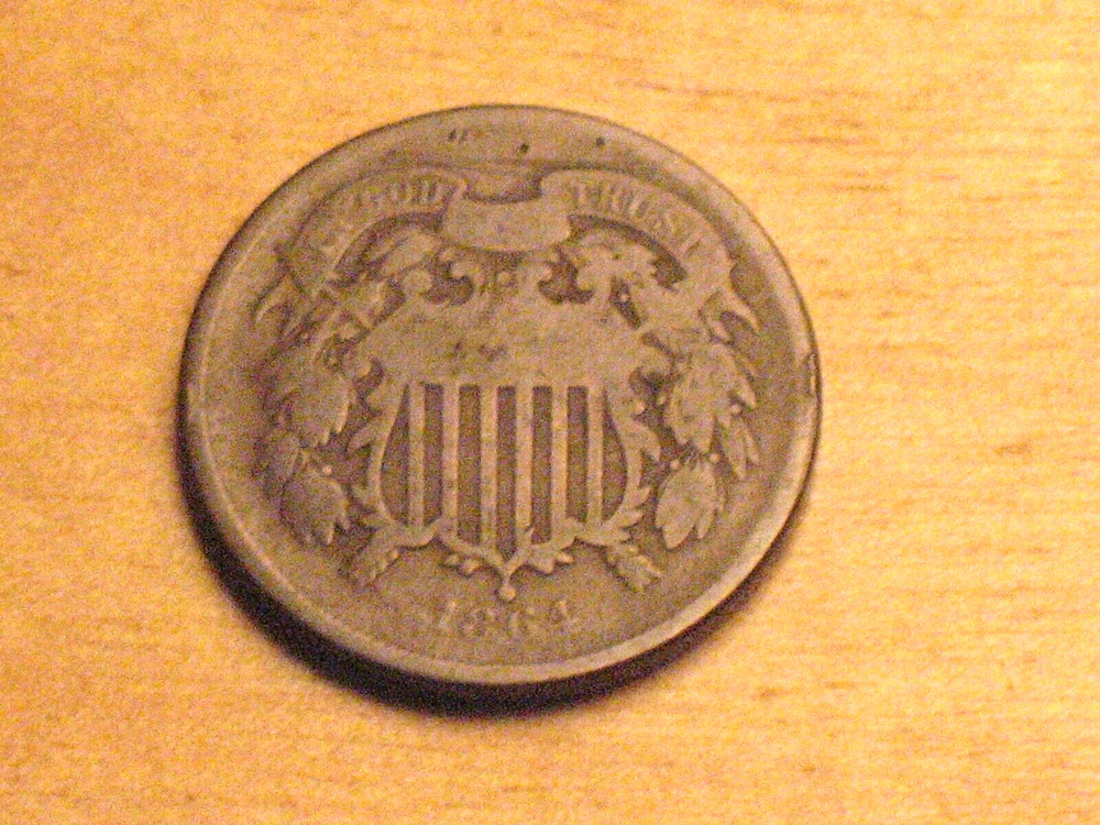 US 1864 Two Cent Piece Coin Circulated Not Cleaned