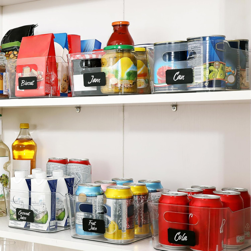 12 Pack Clear Plastic Storage Bins with Labels for Kitchen Pantry Office RV
