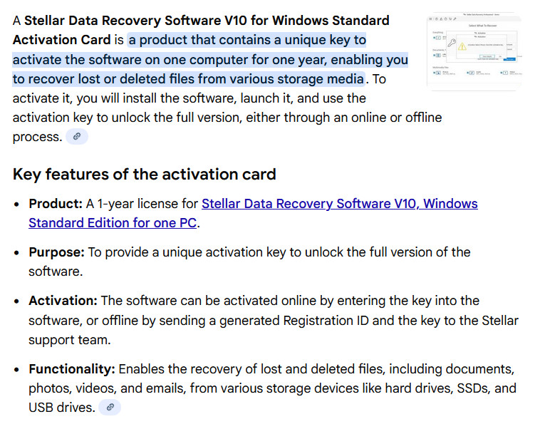 Stellar Data Recovery Software V10 / Windows / Standard / Activation Key Card