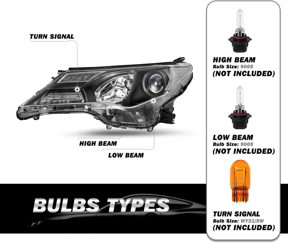 Headlight Assembly Fit for 2013 2014 2015 Rav4 Halogen Headlamp Replacement Blac