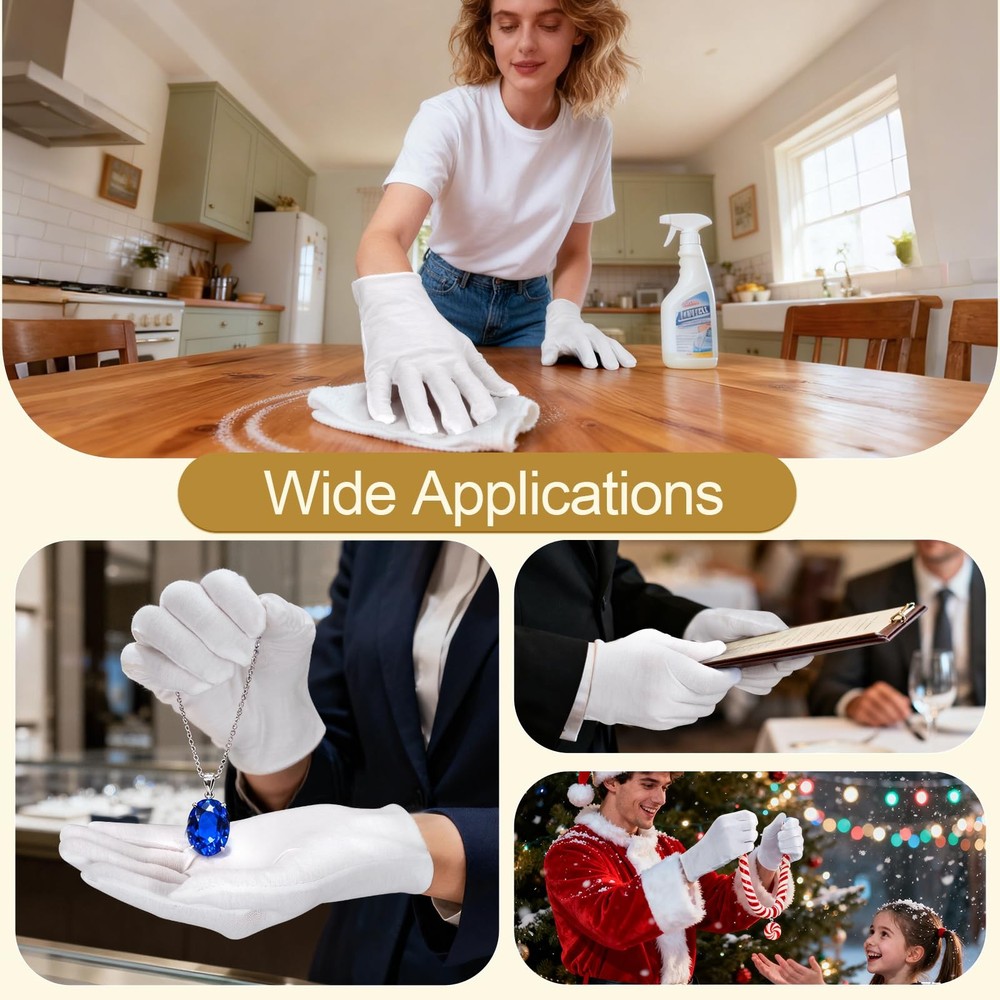 32PCS (16 Pairs) Thin White Gloves 90% Polyester - Overnight Moisturizing