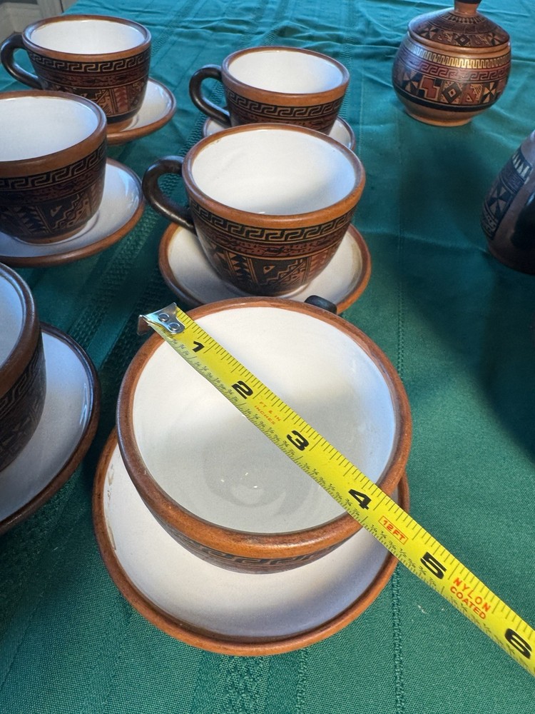 SIGNED Cusco Peru Handpainted 19 Piece Pottery Tea/Coffee Set