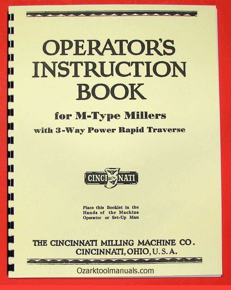 CINCINNATI M-Type Miller 1M, 2M Horizontal Milling Machines Operator Manual 0123