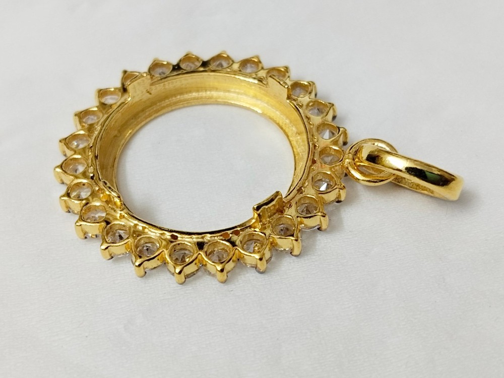 White CZ Sterling Silver Coin Connector - Handmade Bezel Pendant