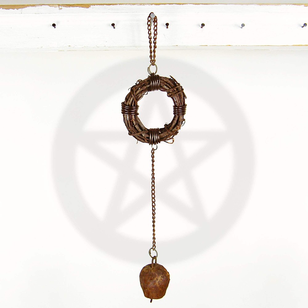 Rusty Witch's Bell and Chain on Wreath - Handcrafted