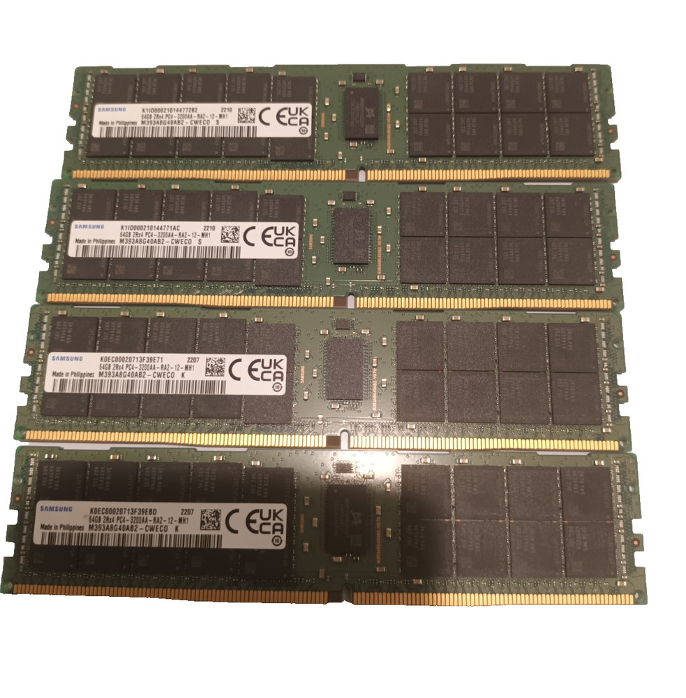 Samsung 256GB KIT (4 X 64GB) 2Rx4 PC4-3200AA DDR4 ECC Reg Server Ram