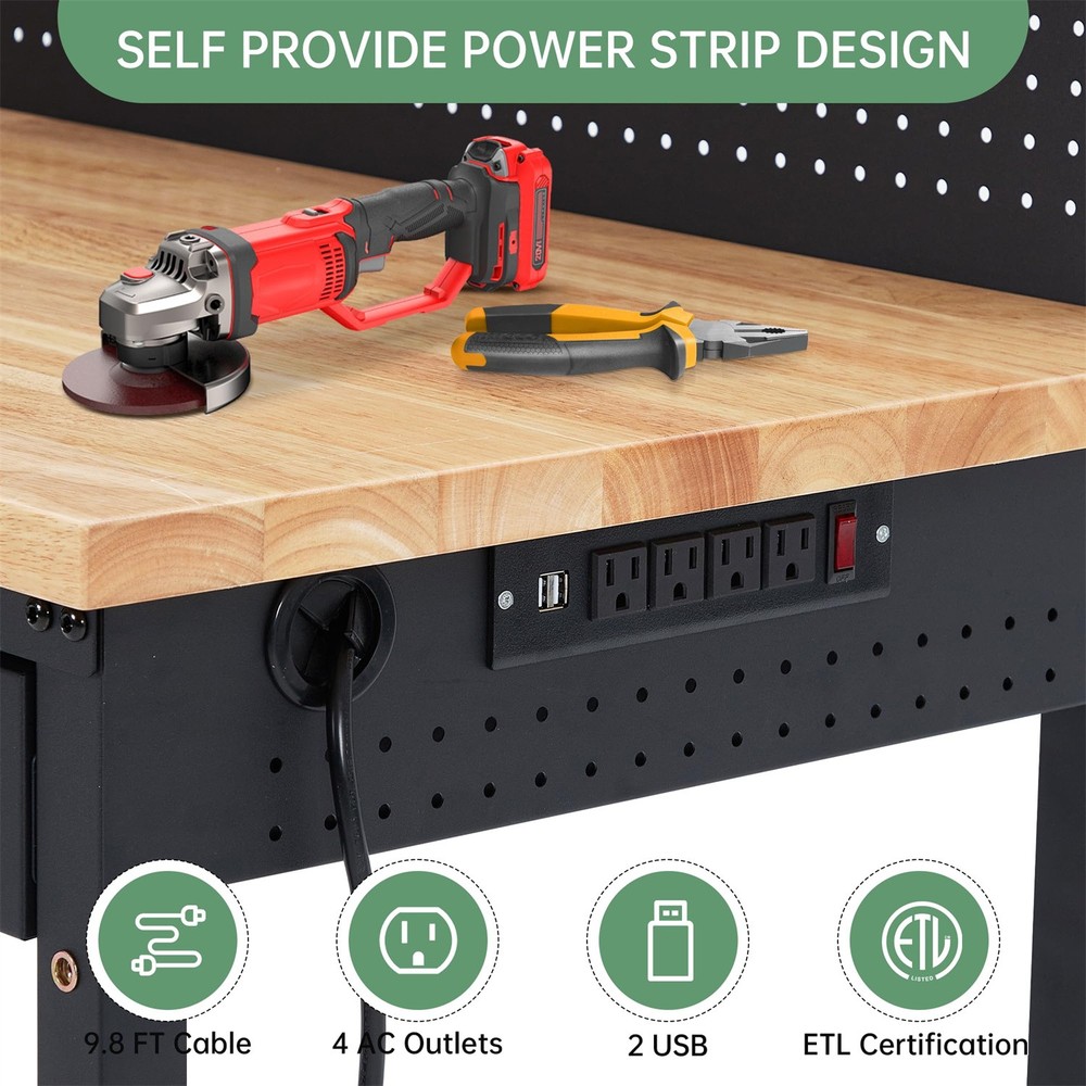 ✔️48" Work Benches for Garage Adjustable Workbench Wheels Pegboard Drawers 2000L