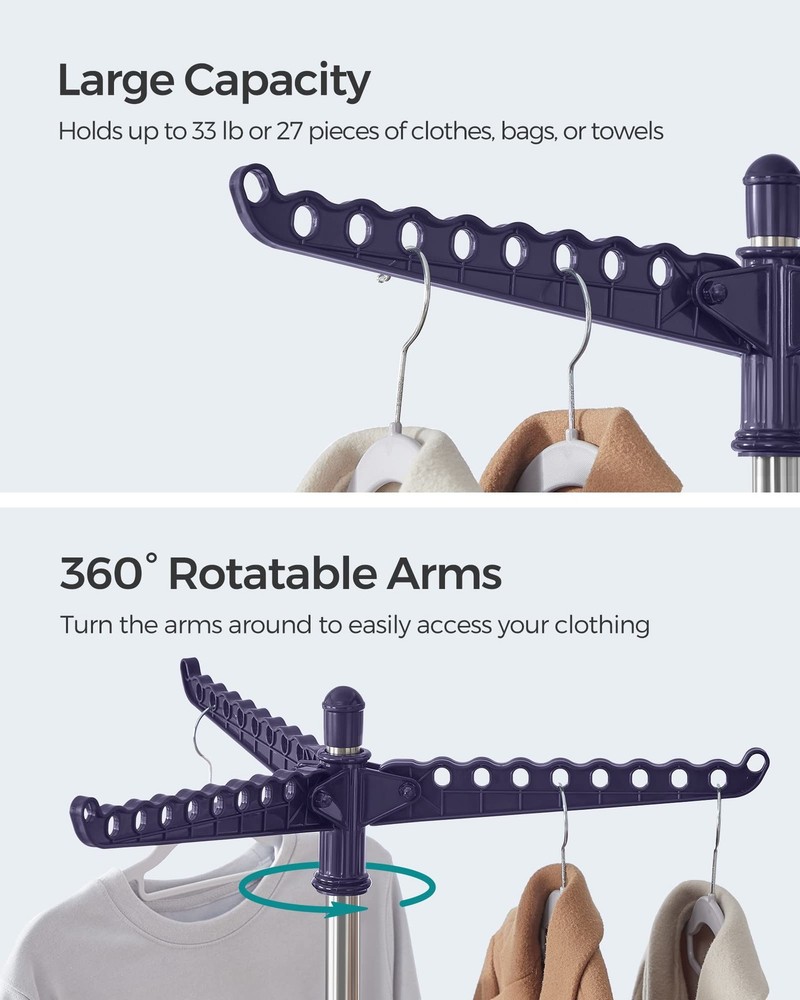 Clothes Drying Rack Folding Laundry Rack with 3 Rotatable Arms 59 in