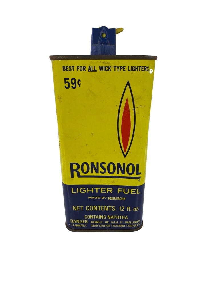 Vintage Ronsonol Lighter Fluid Metal Container Empty 59 Cents