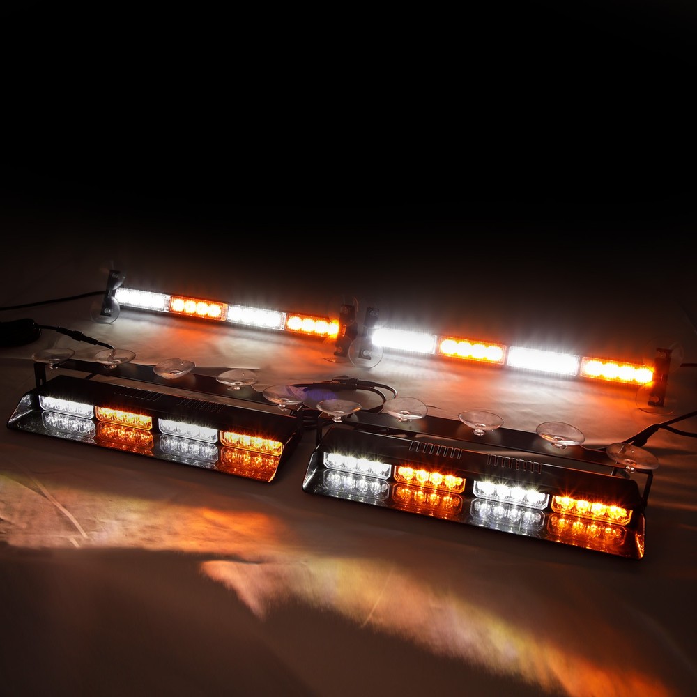 Amber/White 64 LED Warning Light Bar Windshield Flash Lamp Emergency Strobe