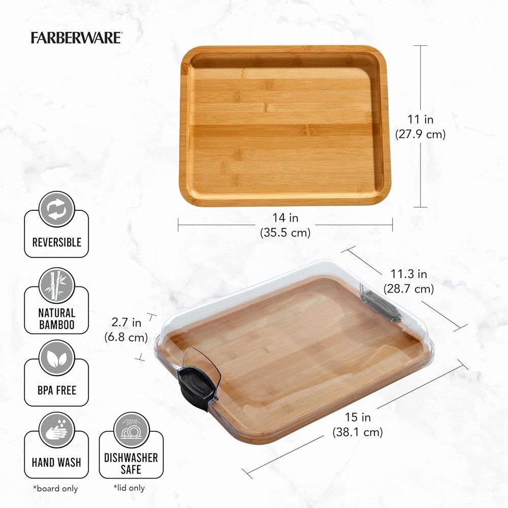 Build-A-Board Bamboo Cutting Board W/ Single Storage Compartment Clear Locking