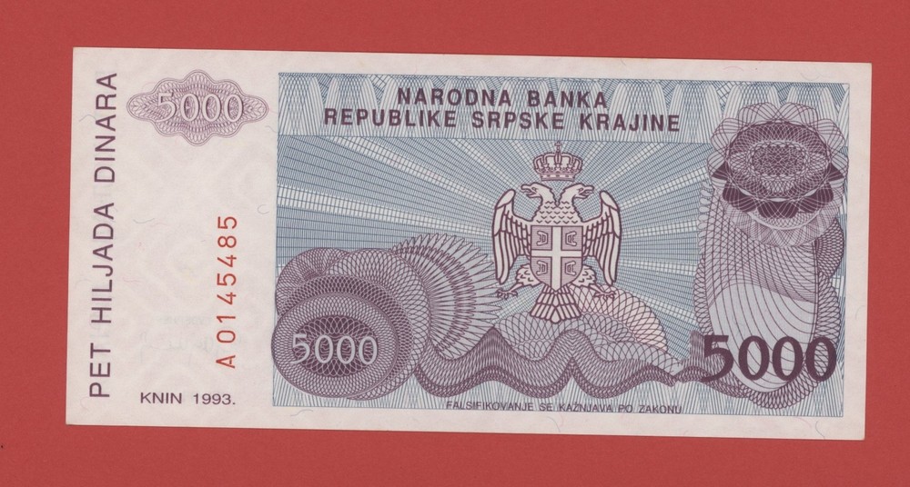 CROATIA 5000 DINARA 1993 PICK # R20 UNC.