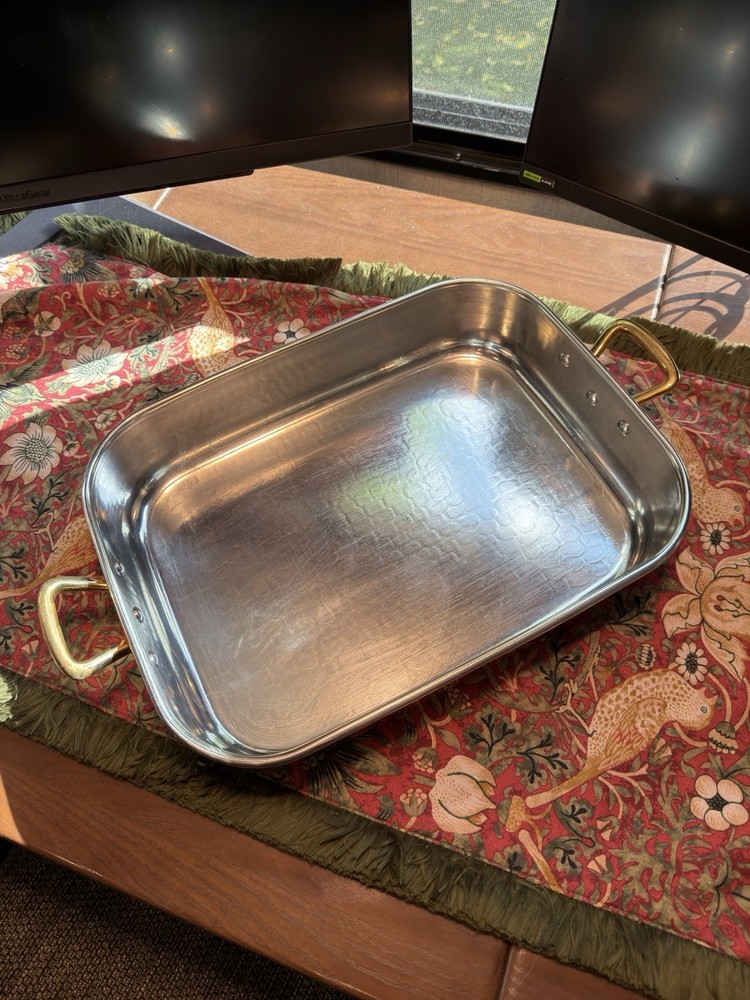 Ruffoni Copper Tim Lined Rectangular Roasting Tray with Lid and Handles