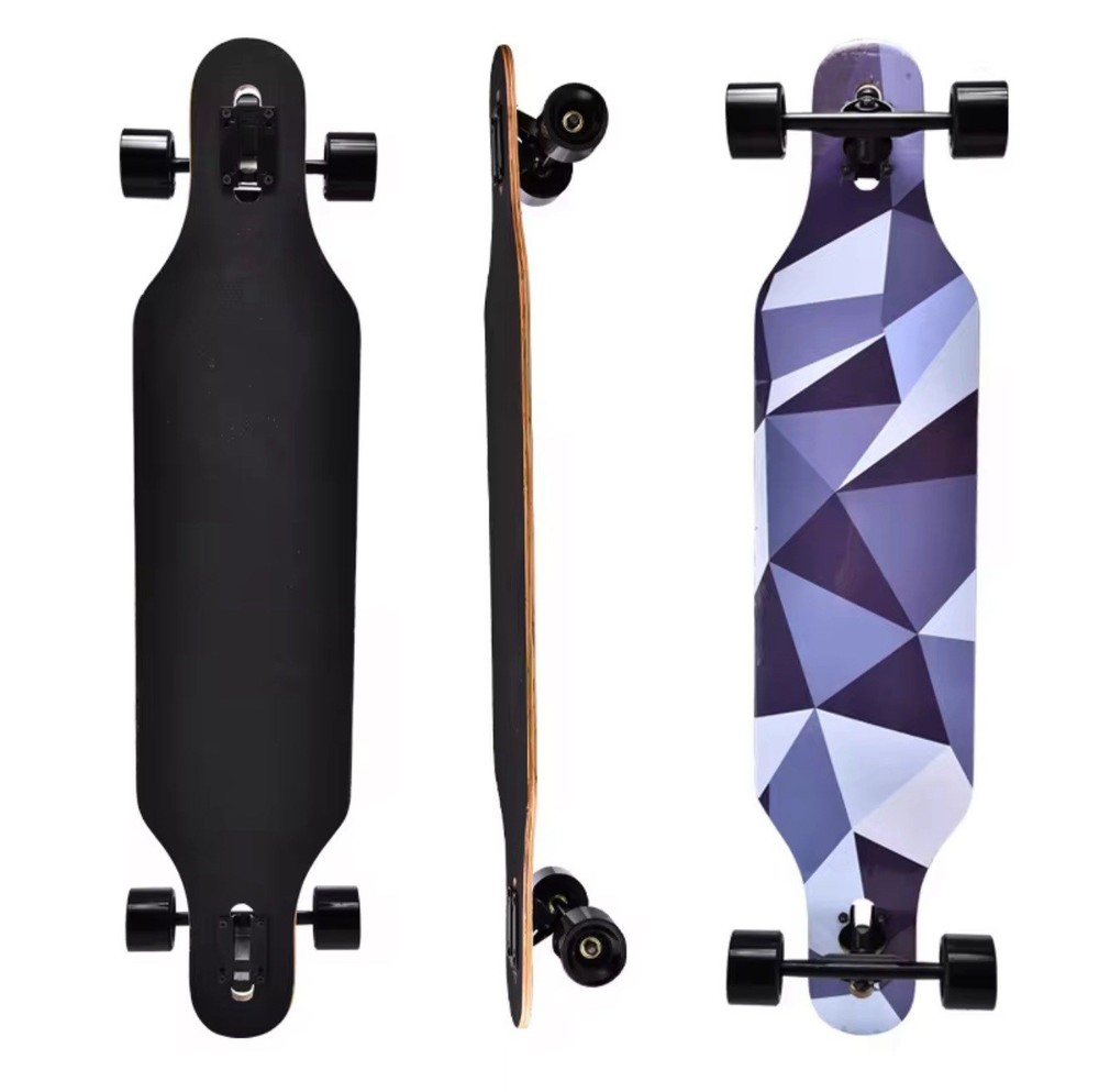 Purple Geometric Longboard – 41” Maple Deck, 70mm Wheels, Drop-Through
