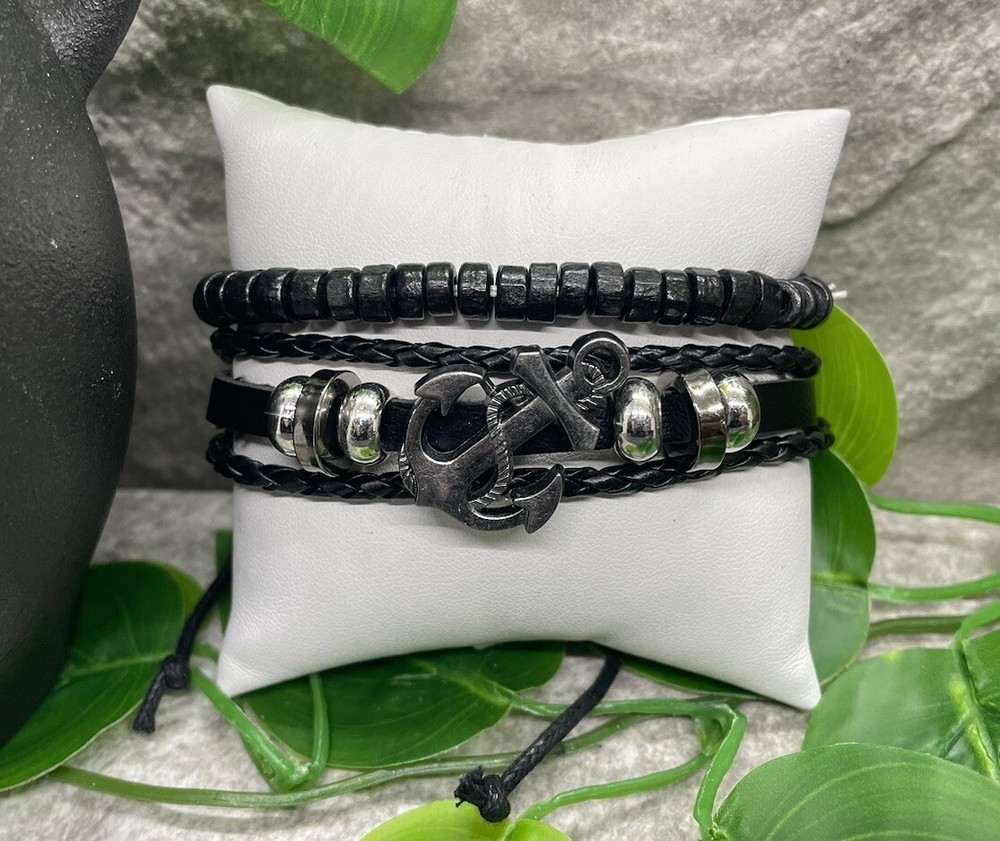 2 PC Leather Bracelet Stackable Adjustable Tie New Free Ship B2840