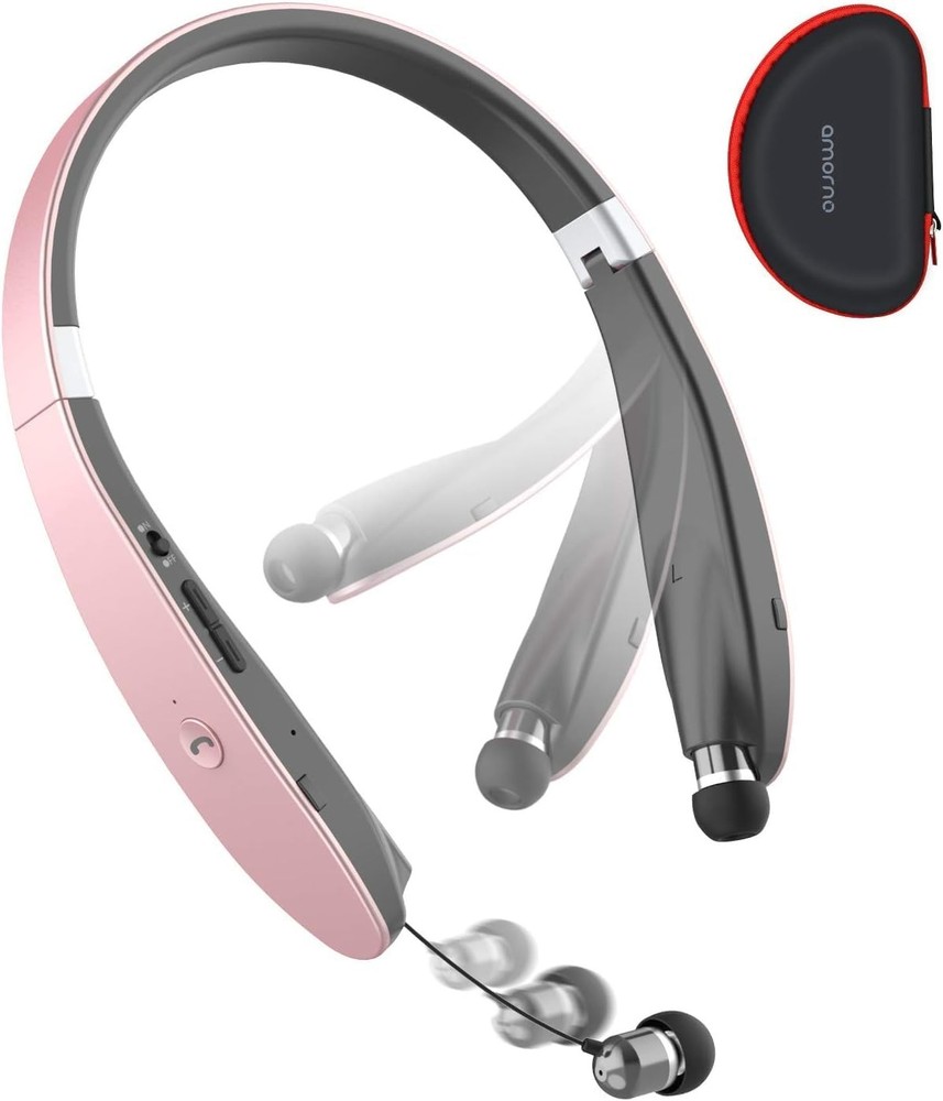 Foldable Bluetooth Headphones Wireless Neckband Headset with Retractable Earb...