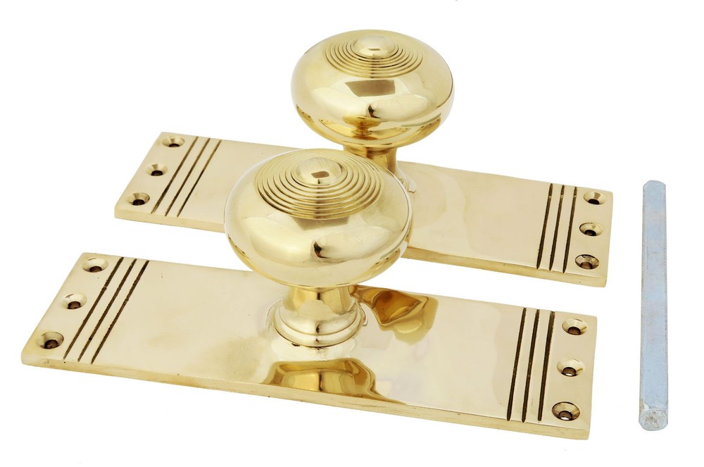 Pair Solid Brass Regency Mortise Door Knobs on Back Plate - antique style handle