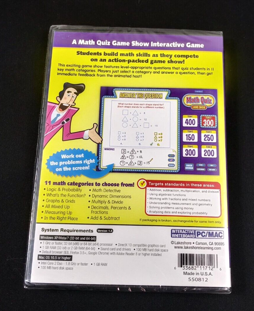 NEW Lakeshore Interactive Whiteboard Software Math Quiz Game Show Grades 4-6