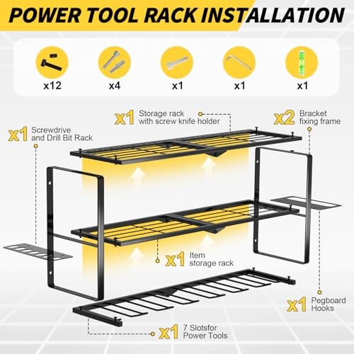 Large Power Tool Organizer Wall Mount,3 Layer Heavy Duty Tool Storage Rack