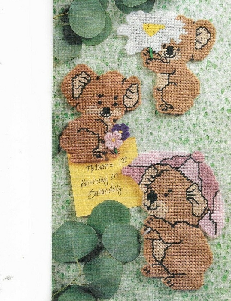 3 KOALA BABIES MAGNETS HOME DECOR PLASTIC CANVAS PATTERN INSTRUCTIONS
